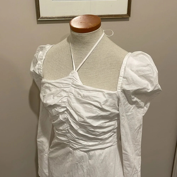 NWT!! ASTR - The Label White Cotton Puff Sleeves Midi Dres - Size Medium - Picture 8 of 10